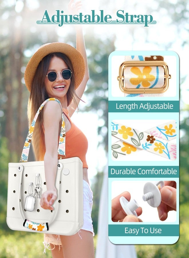 Toykee Bag Strap Crossbody for Bogg Bag Accessories - Charms Shoulder Strap Neoprene Luggage Handle Wrap for Suitcase & 2 Key Holders Simple Flower - Image 2